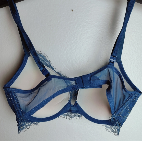EUC Victoria's Secret Very Sexy Teal Shimmer Eyelash Lace Push Up Bra, Sz 32B - Picture 8 of 12